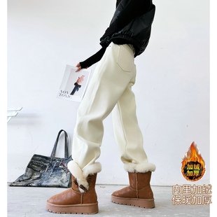 猫猫家加长女裤秋冬加绒加厚高个子高腰窄版阔腿裤宽松显瘦拖地裤