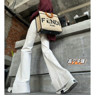 子 女175高个子不贴腿微喇裤 猫猫家加长女裤 春夏米白色微喇牛仔裤