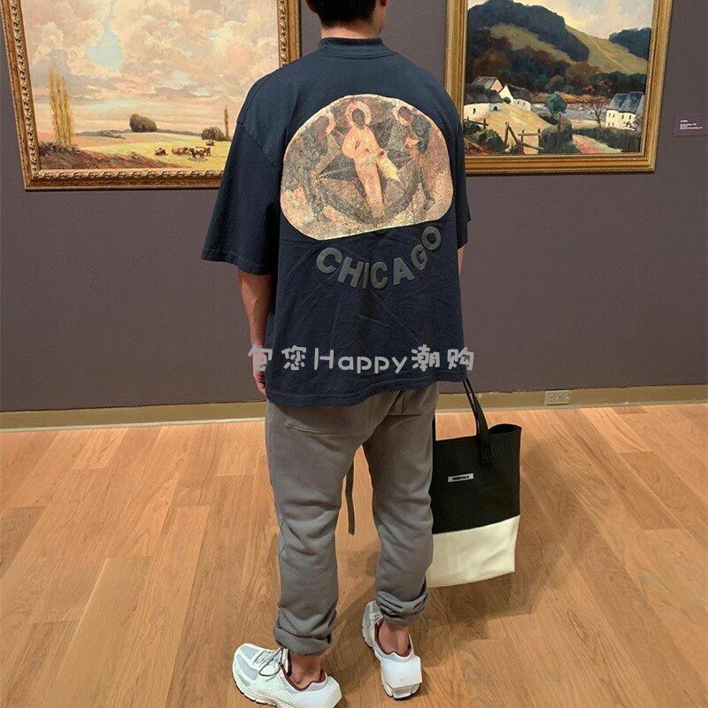 KANYE WEST 앨범 한정 세 신 유화 JESUS IS KING KANYE 편지 남성용 및 여성용 반팔 티셔츠