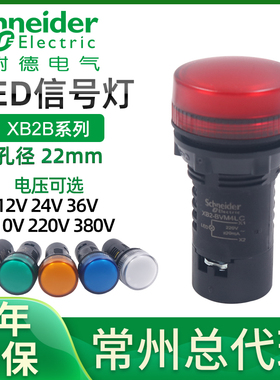 施耐德指示灯LED XB2BVB3LC 22mm电源信号灯24VDC红绿黄蓝AC220V