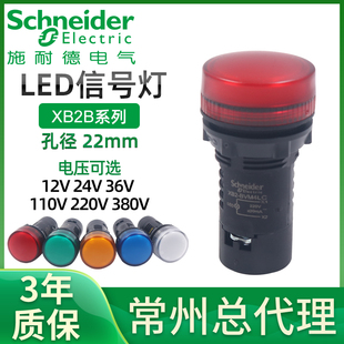 施耐德指示灯LED XB2BVB3LC 22mm电源信号灯24VDC红绿黄蓝AC220V