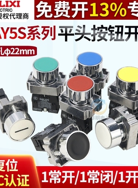 德力西按钮开关22mm平头点动自复位绿色BA31常开LAY5S红色常闭A42