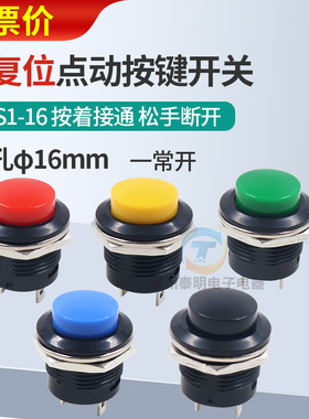 R13-507黑白红黄绿色无锁自复位开孔16mm点动常开PBS1-16按钮开关