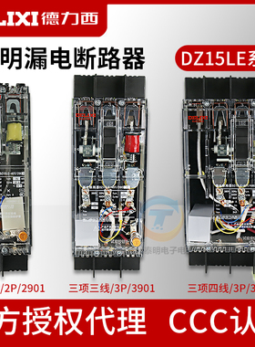 德力西DZ15LE-100T/4901透明漏保2P3P4P漏电保护断路器100A63A40A