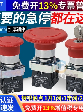 CHNT正泰紧急急停按钮开关控制盒自锁BS542停止带钥匙NP2常闭22mm