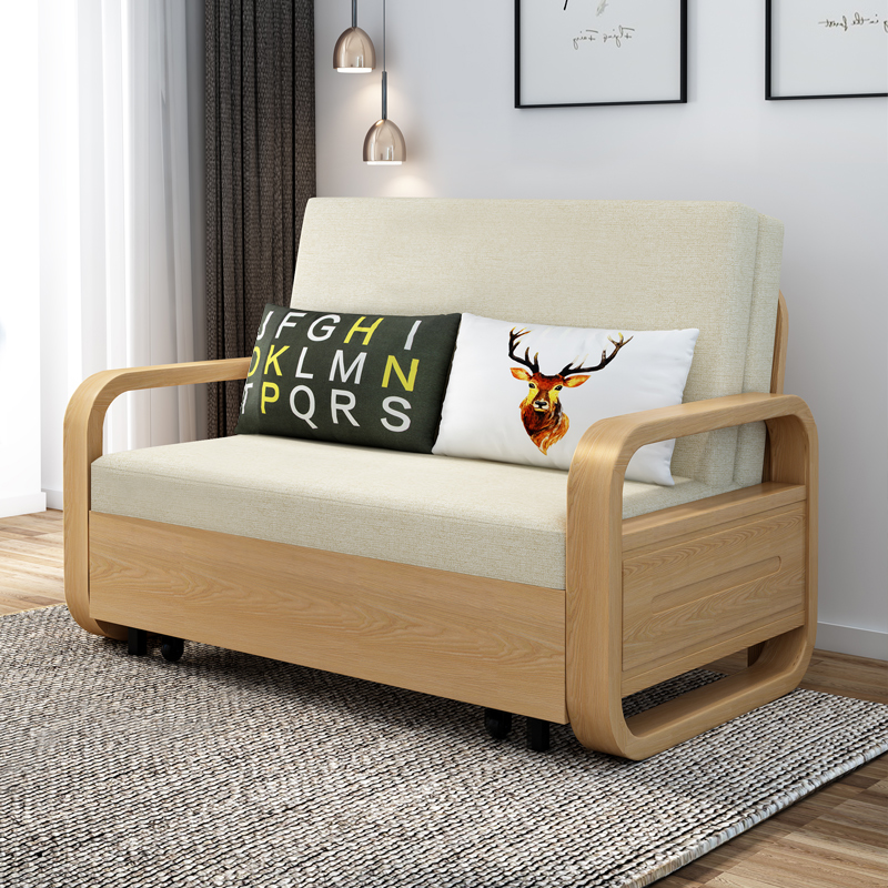 实木伸缩床单人沙发床卧