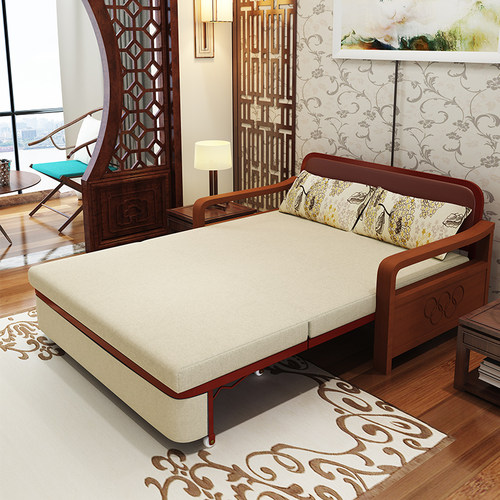 新中式沙发床折叠多功能实木