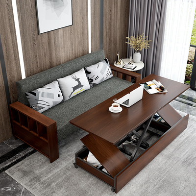 实木折叠沙发床两用升降茶几一体