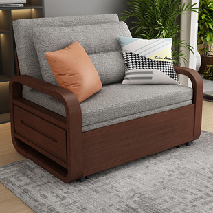 实木沙发床推拉两用单人可折叠90cm客厅多功能小户型2025年新款