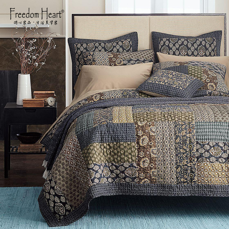 出口风格手工拼布大气装饰绗缝被