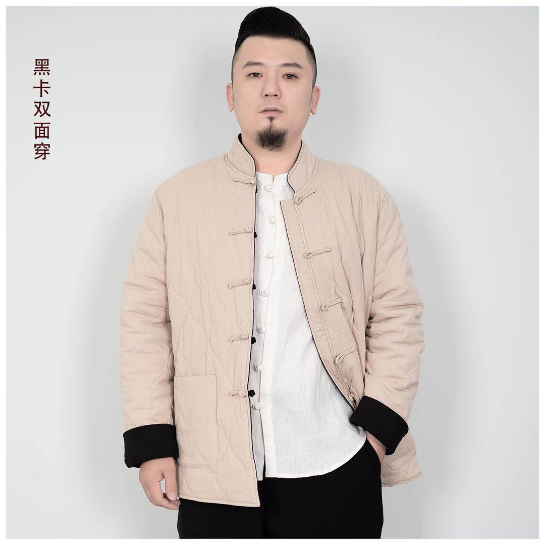冬季男士棉麻加棉保暖双面双穿棉衣中式盘扣弹力棉袄棉服外套