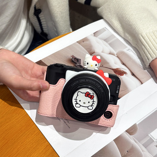 适用佳能R50V保护套R50底座R10相机包R100皮套配件斜跨相机包粉色