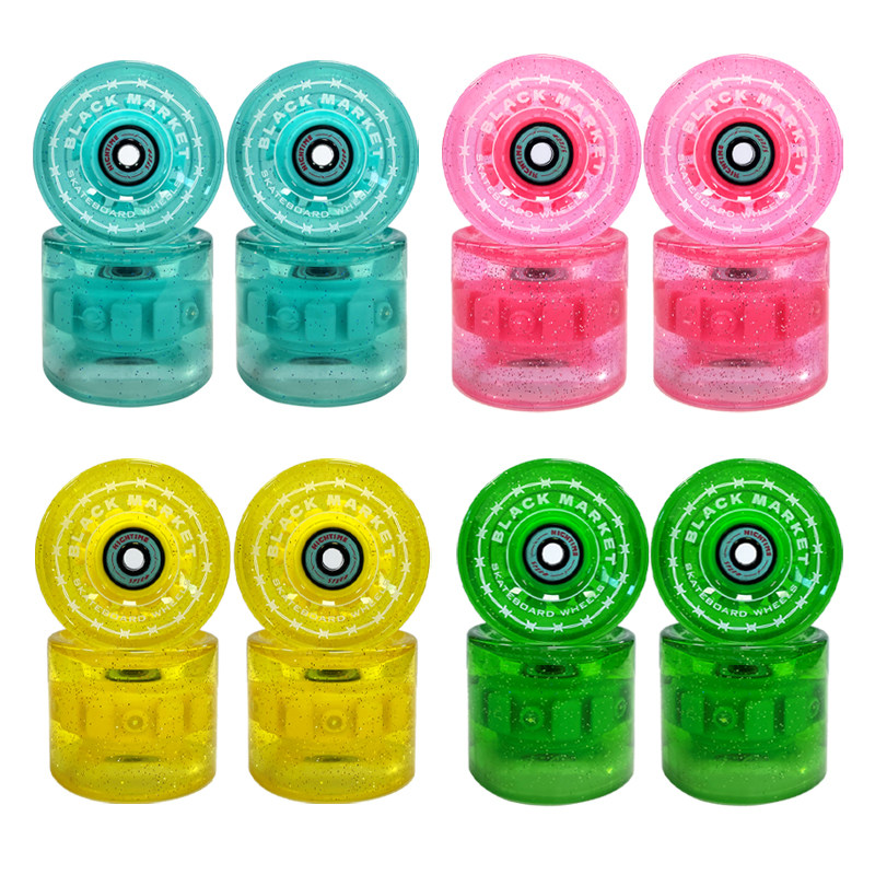BM发光轮陆地冲浪板陆冲板长板轮子滑板diy闪光闪灯发光轮子65mm