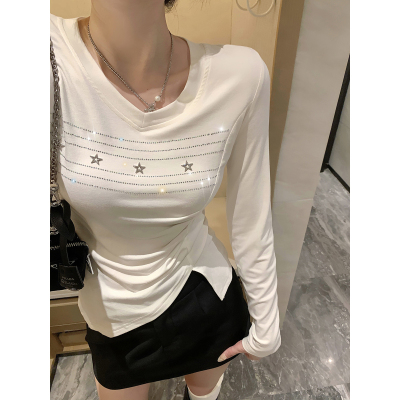 清仓no退】不规则褶皱修身烫钻星星长袖