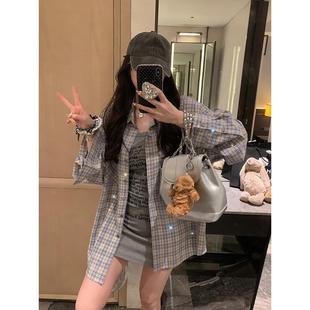 璀璨星河蓝色格纹满钻衬衫 庄大泥 外套 薄款 女 秋季