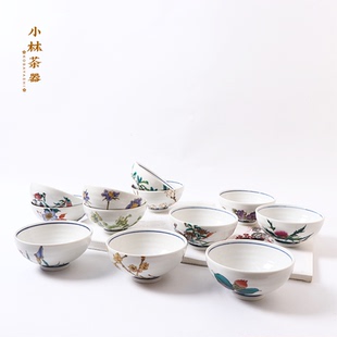 生日礼物 日本进口九谷烧米饭碗 12月花季 陶瓷家用分餐碗 汤碗