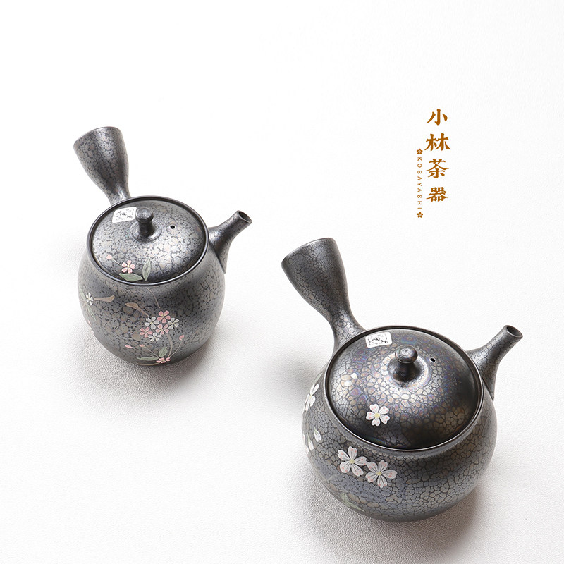 日本原装进口常滑烧侧把泡茶壶 昭龙手作天目樱花急须壶