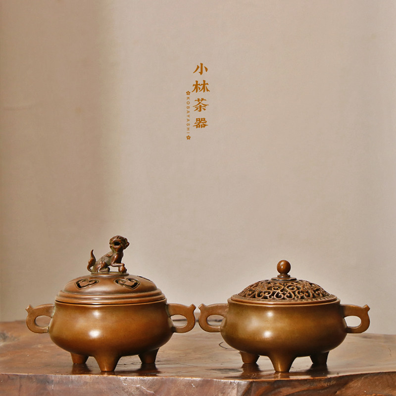 苏工铜炉名家胡庆松制纯铜大板耳茶道/香炉