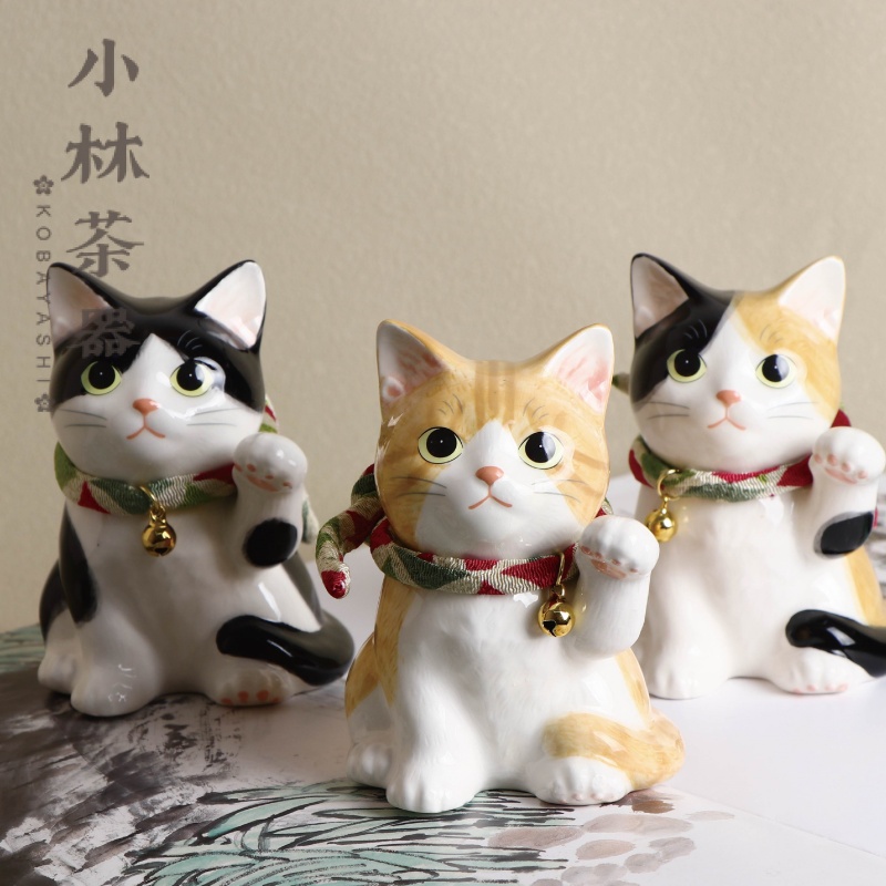 日本药师窑招财猫陶瓷小摆件 创意生日礼物进口桌面居家装饰送礼