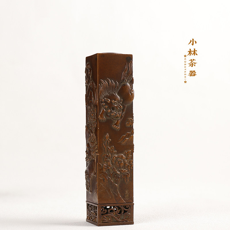 庆松堂苏工铜炉名家胡庆松作唐狮子牡丹线香炉 竖款香炉