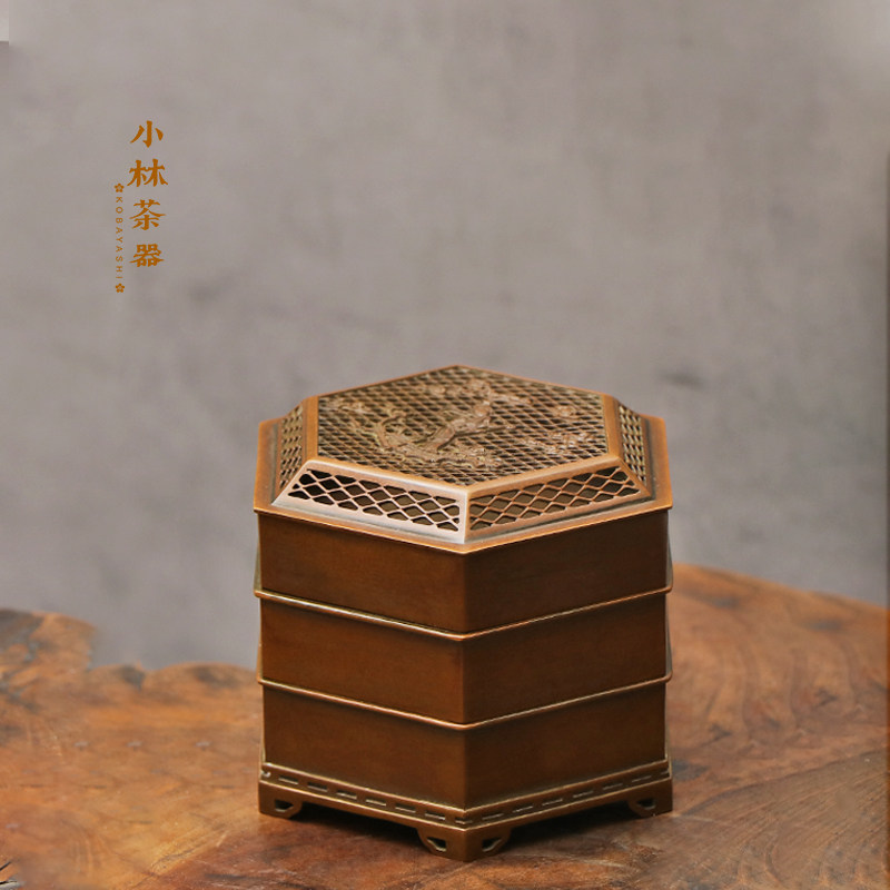 姑苏名家胡庆松制铜香炉 六角仕女印香炉 家用室内篆香熏香炉