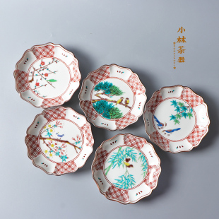 日本进口九谷烧花鸟图碟子小盘 美山窑陶瓷点心盘家用碟