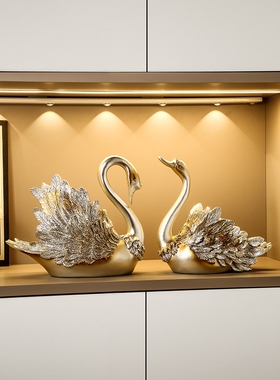 轻奢高级感天鹅酒架摆件家居客厅酒柜电视柜装饰品餐边柜摆设乔迁