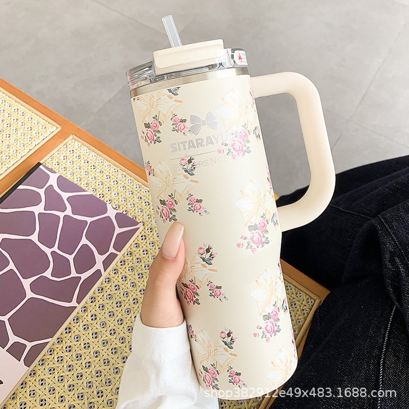 进口巨无霸保温杯女生大容量高颜值吸管车载冰霸水杯子新款304不