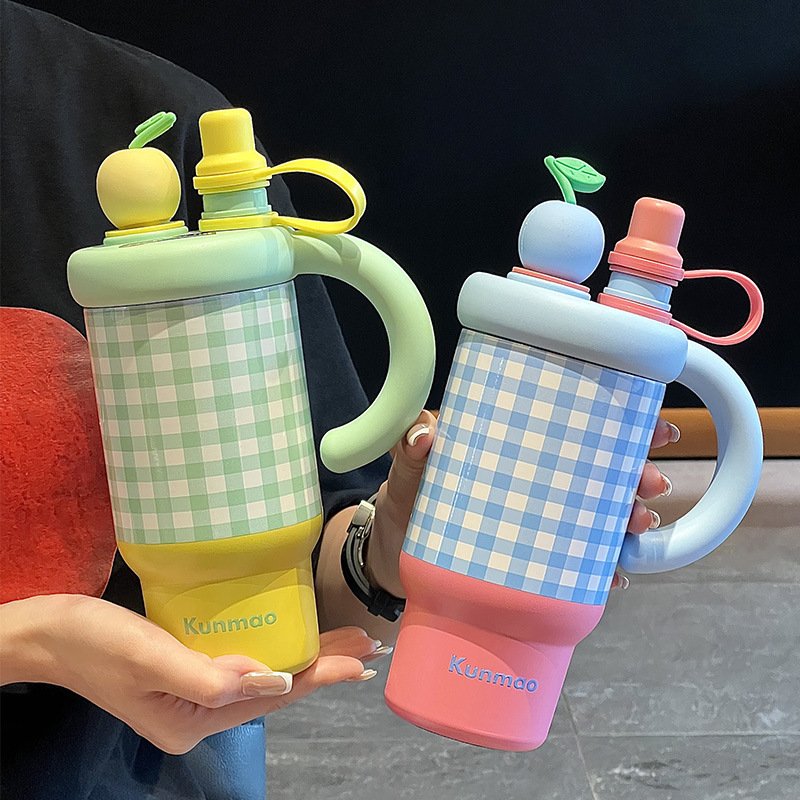 进口保温杯大容量冰霸杯可爱吸管杯女巨无霸水杯高颜值不锈钢双饮