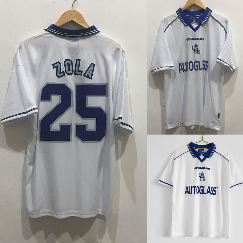 98-99-00年切尔西复古客场白色短袖球衣 8号德塞利25号左拉足球服
