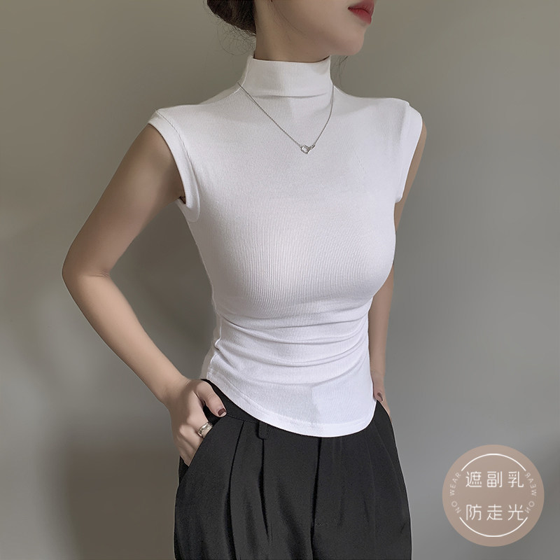 白色螺纹吊带背心女内搭2025年夏季新款半高领弧形下摆百搭上衣潮,女装/女士精品,背心吊带,淘宝优惠券,粉丝福利购,淘宝优惠卷