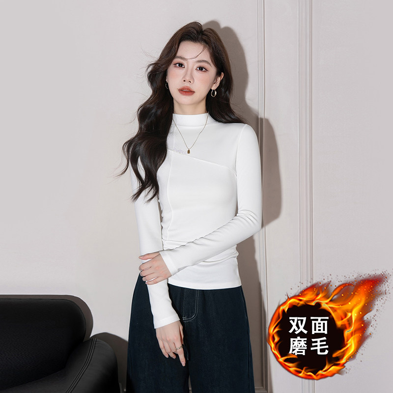 白色高领保暖打底衫女冬季内搭2025年新款磨毛修身显瘦长袖上衣潮,女装/女士精品,T恤,淘宝优惠券,粉丝福利购,淘宝优惠卷