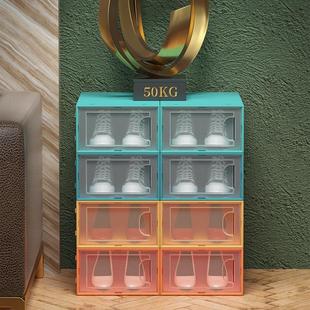 透明PP塑料鞋箱鞋柜鞋子收纳盒可叠加抽屉式鞋盒男款侧开收纳鞋盒