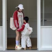 拼色条纹圆领字母亲子卫衣外贸同款 亲子装 亲子同穿 全家装 2025秋季