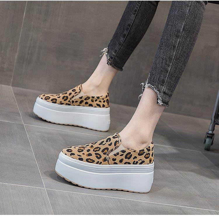 帆布鞋女2025年春季新款厚底增高豹纹棋盘格乐福鞋懒人一脚蹬单鞋,女鞋,浅口单鞋,淘宝优惠券,粉丝福利购,淘宝优惠卷