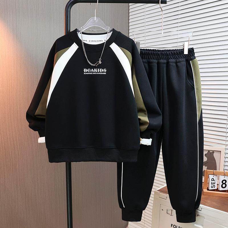 男童春秋休闲卫衣套装2025新款时尚帅气中大童韩版拼色印花两件套,童装/婴儿装/亲子装,儿童运动套装,淘宝优惠券,粉丝福利购,淘宝优惠卷