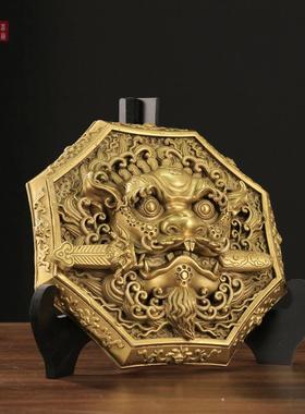 狮咬剑全黄铜牌八卦镜大门窗口狮子虎头牌吞口兽瑞兽挂件