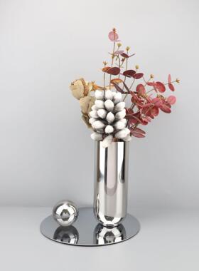 欧式创意不锈钢花器样板房售楼部卧室书房客厅桌面玄关饰品摆件