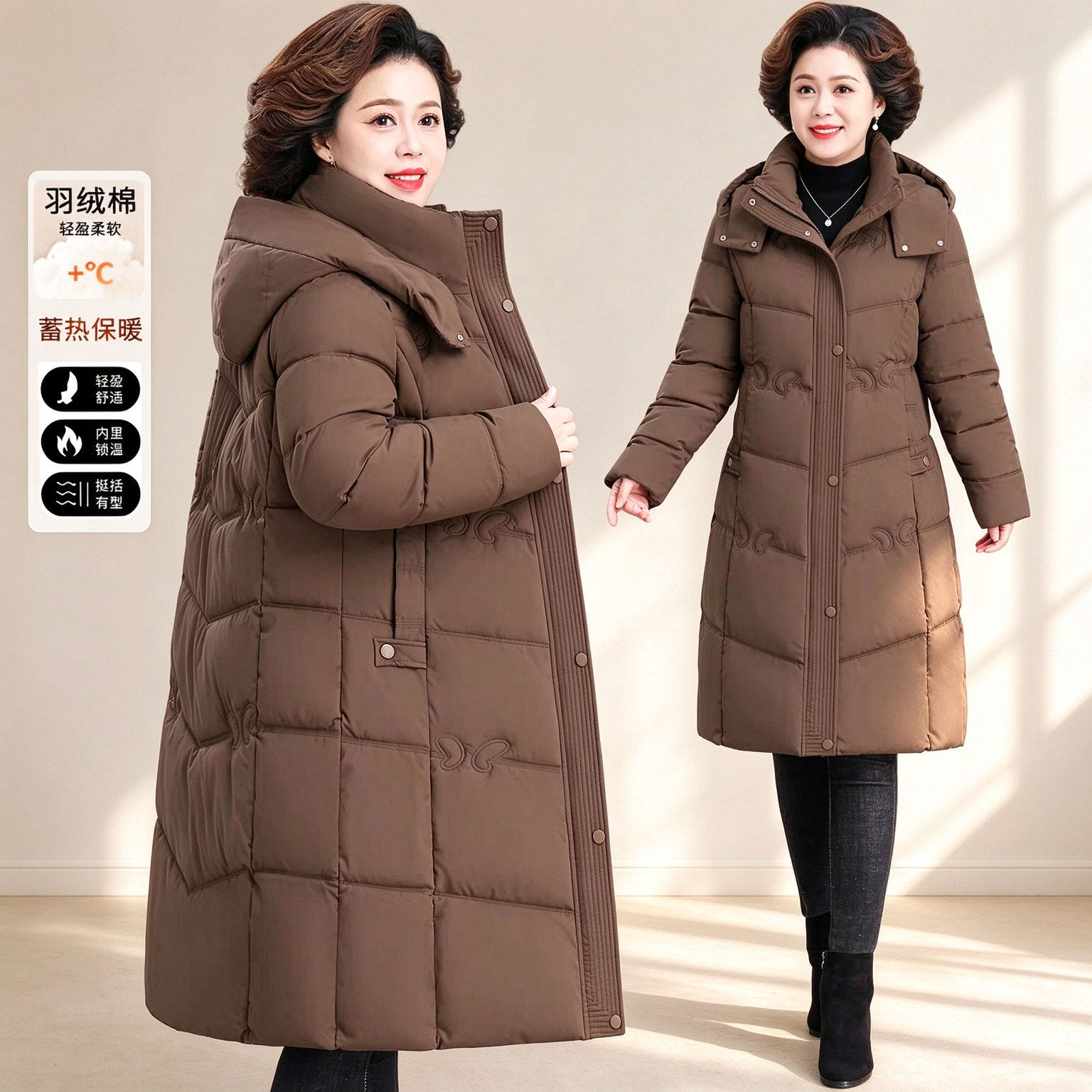 2026新款中老年妈妈女装秋冬季长款过膝加厚保暖棉服外套大码棉袄