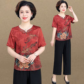 女奶奶气质新中式 中老年妈妈夏季 休闲套装 雪纺小衫 国风两件套 短袖