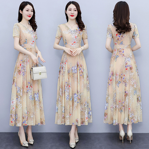 RM16621#长裙刺绣雪纺印花连衣裙2022新款夏长海边度假沙滩裙