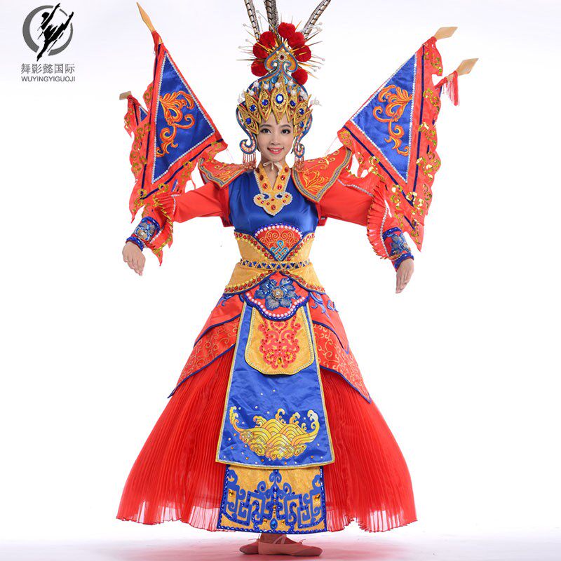 夜深沉京剧花旦戏曲服桃李杯女子群舞旗靠打鼓服水鼓服舞蹈演出服