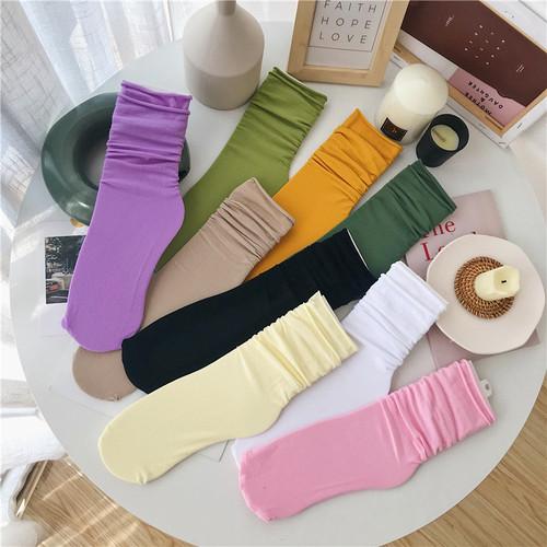 *No price reduction in real shooting ~ new versatile rainbow socks girl's solid color pile socks middle tube socks breathable socks