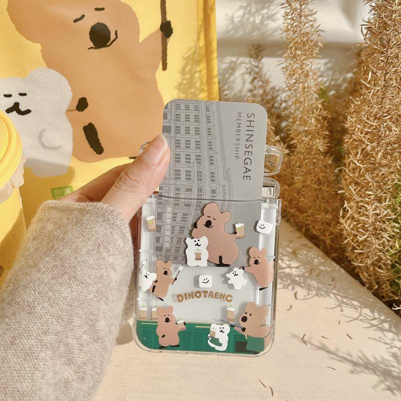 适用zflip6三星zflip5代手机壳zflip4上下折叠zflip3透明zflip7防摔插卡保护套柿子椒熊日韩小熊卡通手链支架