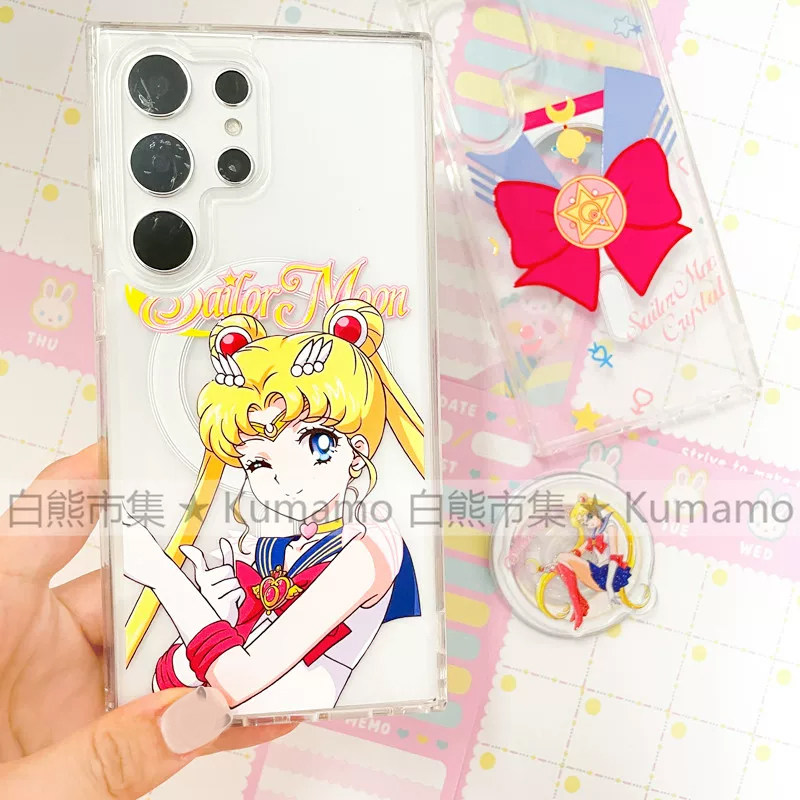 适用三星s22/s23/s23ultra/s24/s24ultra/s25ultra手机壳MagSafe磁吸支架透明保护套美少女战士制服动漫ins