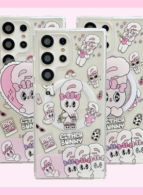 适用三星s22/s23/s23ultra/s24/s24ultra42.80手机壳MagSafe磁吸支架透明保护套可爱少女ins风韩风Bunny兔子