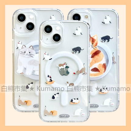 适用iphone17promax苹果16手机壳MagSafe磁吸15支架14透明13手绘12小猫咪橘猫灰猫简约女17无线充电保护套