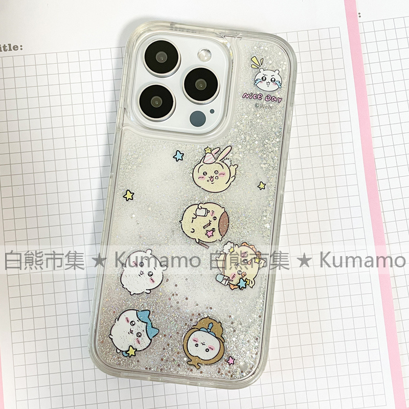 适用iphone16promax手机壳15苹果16滑片12pro透明xs流沙14流动11保护套13软防摔吉伊卡哇小八乌萨奇卡通可爱