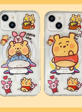 适用iphone165promax苹果16手机壳13磁吸14支架12防摔11皮杰猪15维尼熊情侣卡通可爱ins风透明无线充电保护套