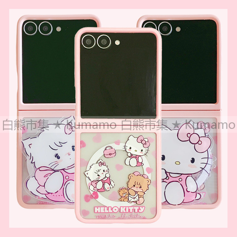 适用于三星zflip6手机壳zflip5上下折叠二合一透明zflip7磁吸支架MagSafe保护套达小猫咪小兔小熊可爱mikko女